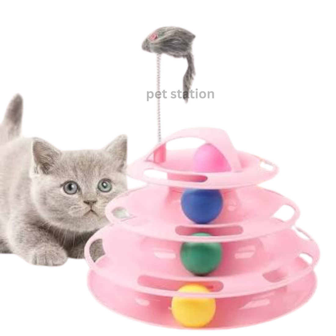 Cat Toy Tower – 4 Layer Cat Tracks Toy with Spinning Balls