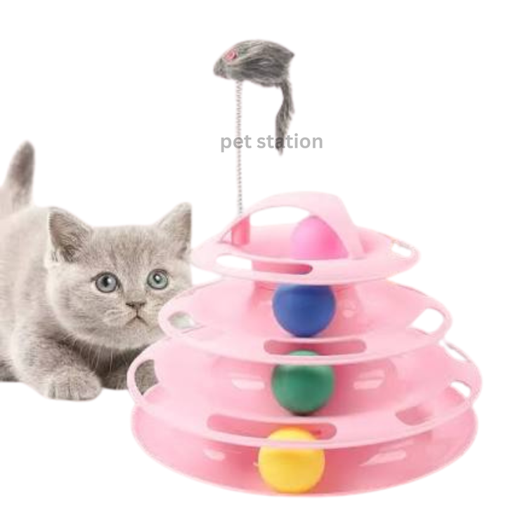 Cat Toy Tower – 4 Layer Cat Tracks Toy with Spinning Balls