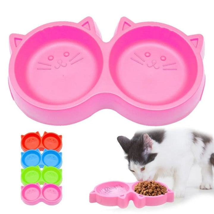 Local Cat Face Double Food Bowl – Two-in-One Cat Bowl for Food & Water