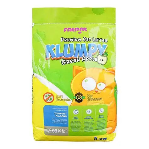 Fat Pat Klumpy Cat Litter – Green Apple Scented, Antibacterial, Vet-Approved – 5 Liter