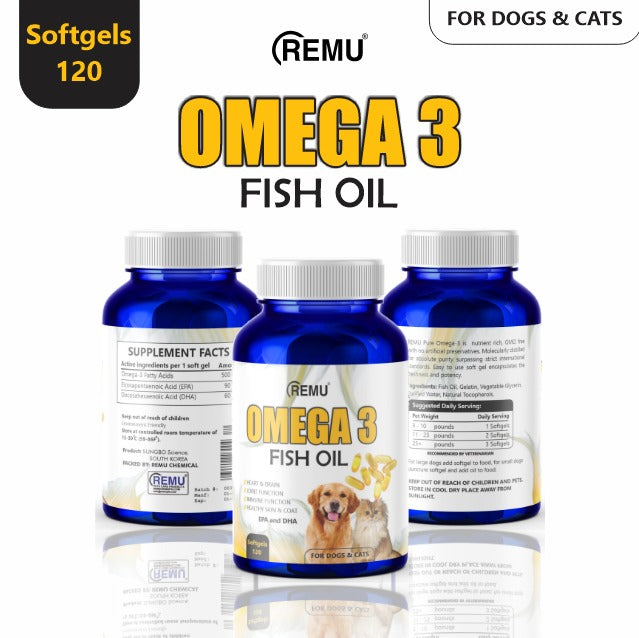 Remu Fish Oil Supplements for Cats and Dogs – 120 ml | Omega-3 Pet Supplemen