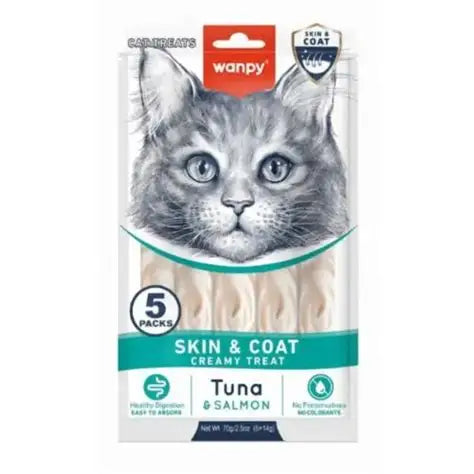 Wanpy Medicated Creamy Cat Treat – Skin & Coat – Tuna & Salmon | Cat Treat for Healthy Skin & Coat