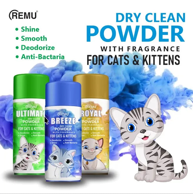 Remu Breeze Dry Clean Powder – Waterless Shampoo for Cats & Kittens